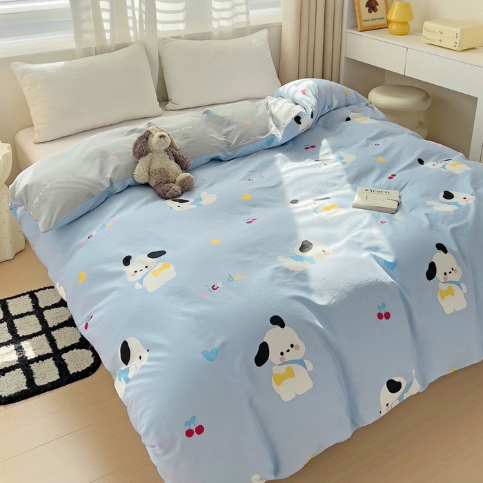 91家纺网 家纺一手货源 找家纺 2024新款ins风全棉印花单品被套 皮皮狗