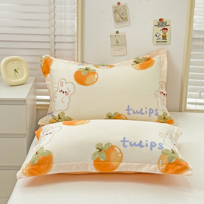 91家纺网 家纺一手货源 找家纺 恩泽 2024新款ins风全棉单品枕套 橘色心情