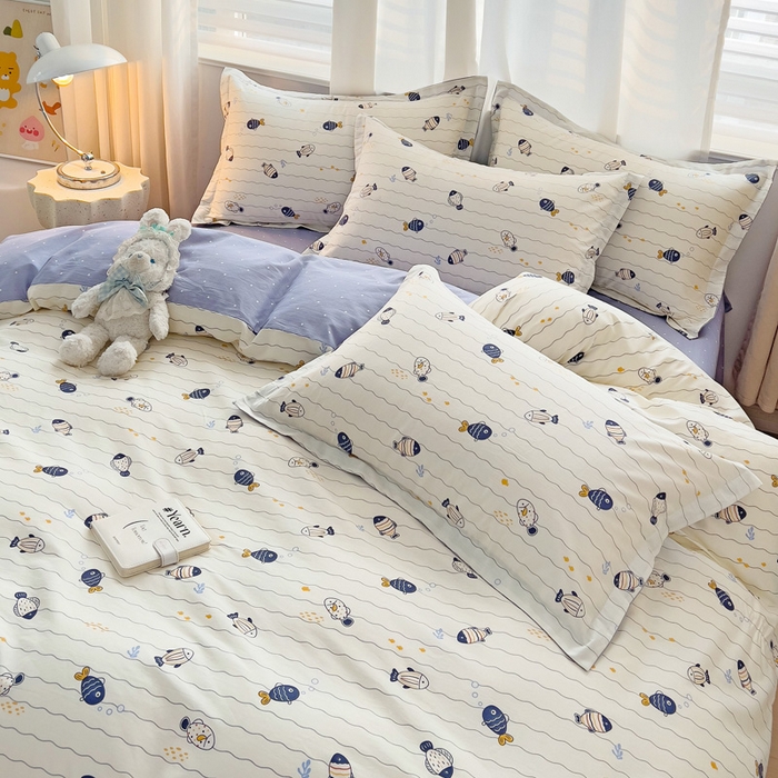 91家纺网 家纺一手货源 找家纺 恩泽 2024新款ins风全棉四件套 海底派对