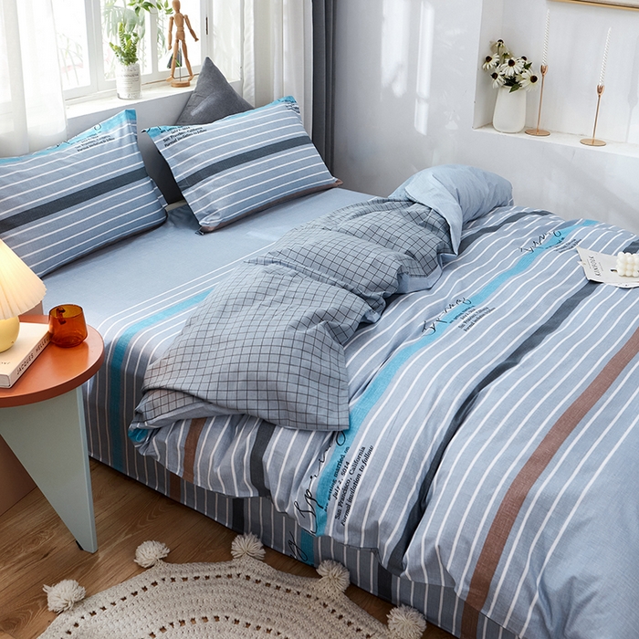 91家纺网 家纺一手货源 找家纺 恩泽 2024新款ins风全棉四件套 皇家学院 灰