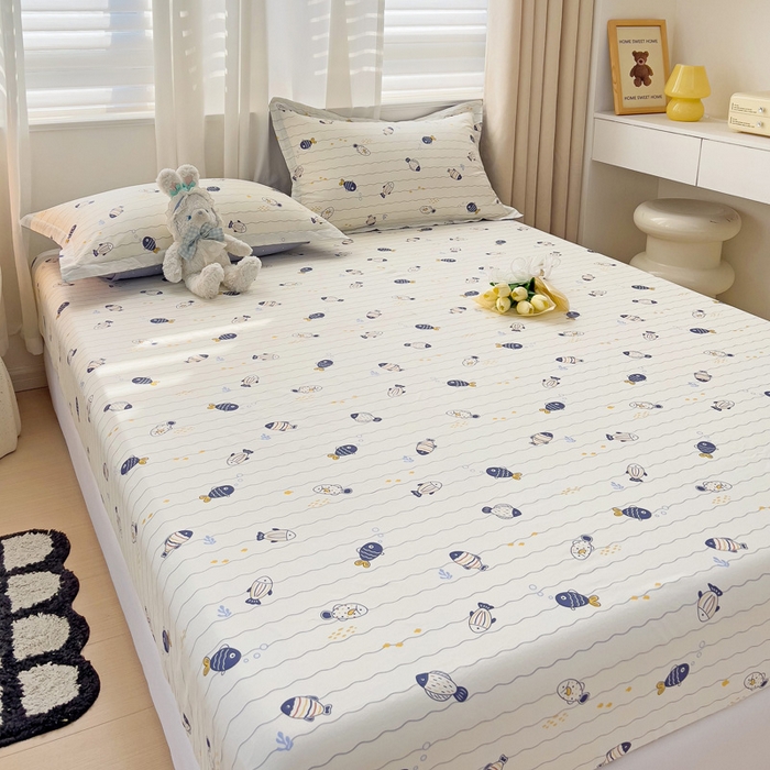 91家纺网 家纺一手货源 找家纺 恩泽 2024新款ins风全棉单品床笠 海底派对