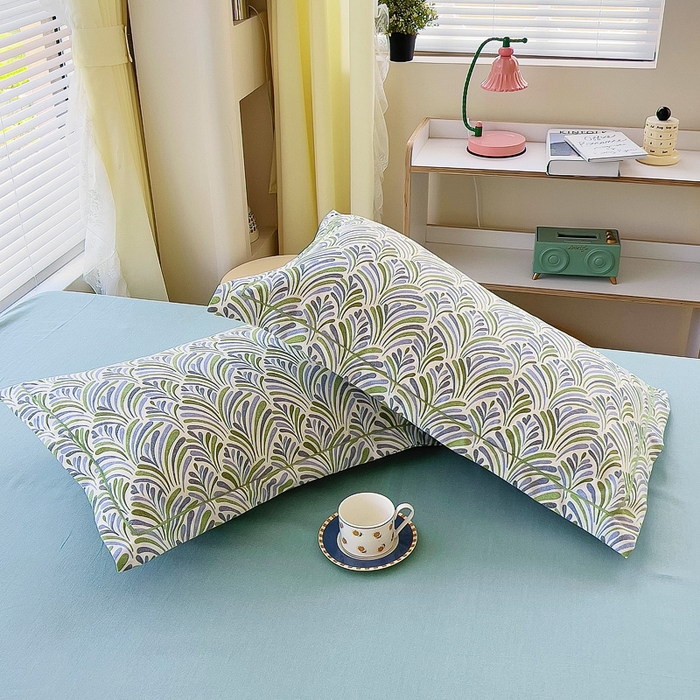 91家纺网 家纺一手货源 找家纺 优品阁 2024新款全棉磨毛四件套单品系列-单枕套 沐春-绿