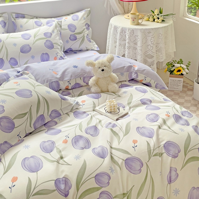 91家纺网 家纺一手货源 找家纺 恩泽 2024新款ins风全棉四件套 豆蔻年华