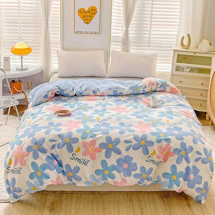 2024新款ins风全棉印花单品被套 浅浅花漾蓝