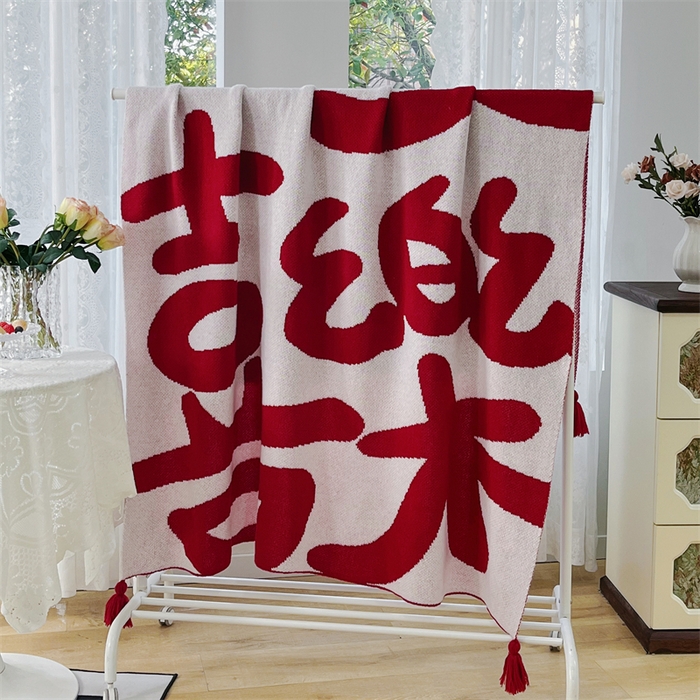 91家纺网 家纺一手货源 找家纺 苏艺针织盖毯 2024新款针织提花盖毯發系列 针织-平安喜乐-白