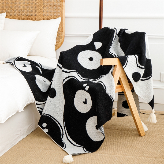 91家纺网 家纺一手货源 找家纺 苏艺针织盖毯 2024新款针织披肩沙发盖毯 针织-煤球