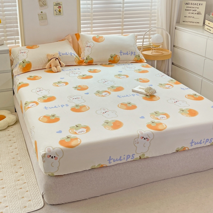 91家纺网 家纺一手货源 找家纺 恩泽 2024新款ins风全棉单品床笠 橘色心情