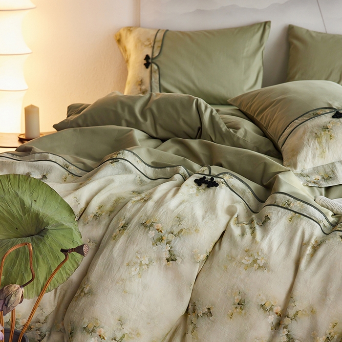 91家纺网 家纺一手货源 找家纺 2024新款全新工艺古典国风全棉天丝四件套 浣溪纱