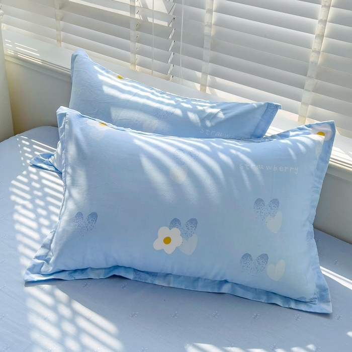 91家纺网 家纺一手货源 找家纺 恩泽 2024新款ins风全棉单品枕套 蓝色心情