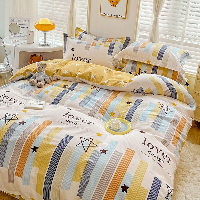 91家纺网 家纺一手货源 找家纺 恩泽 2024新款ins风全棉四件套 星光条纹