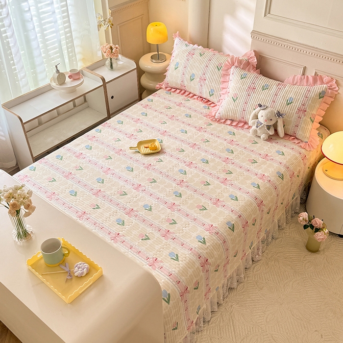 91家纺网 家纺一手货源 找家纺 美达家纺 2025新款全棉防滑榻榻米床护垫 春盼花季