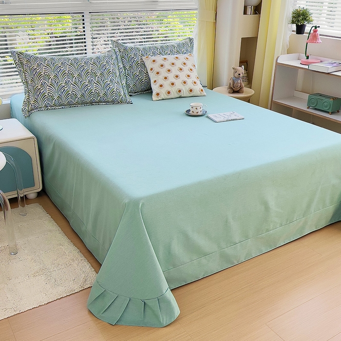 91家纺网 家纺一手货源 找家纺 优品阁 2024新款亲肤舒适全棉磨毛单床单 沐春-绿