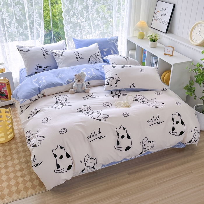 91家纺网 家纺一手货源 找家纺 世爵 2024新款12868全棉印花四件套黑白猫咪