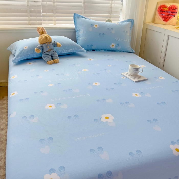 91家纺网 家纺一手货源 找家纺 恩泽 2024新款ins风全棉单品床笠 蓝色心情