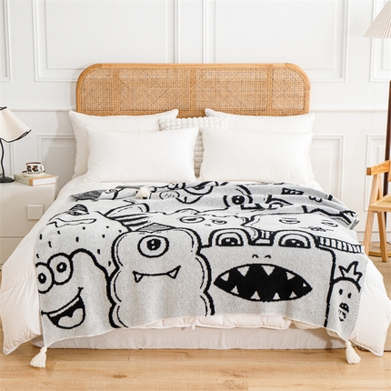 苏艺针织盖毯 2024新款针织披肩沙发盖毯 针织-小怪物全家福