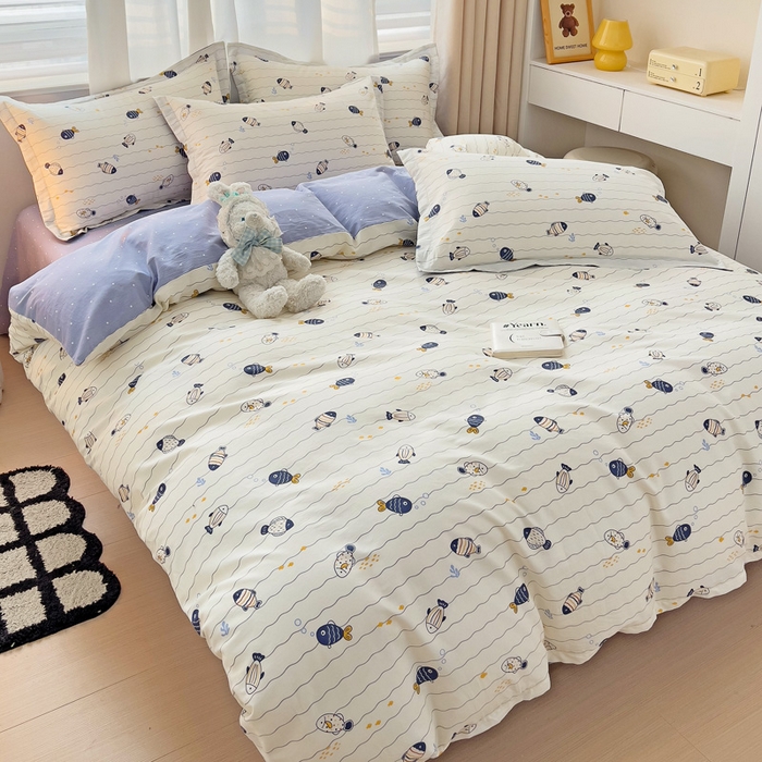 91家纺网 家纺一手货源 找家纺 恩泽 2024新款ins风全棉四件套 海底派对