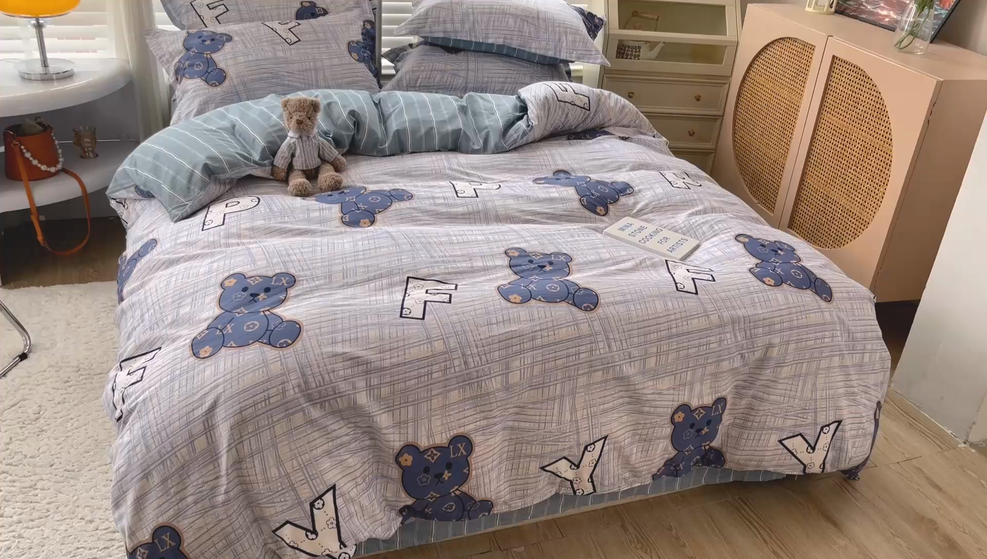 91家纺网 家纺一手货源 找家纺 恩泽 2024新款ins风全棉四件套 可比乐园