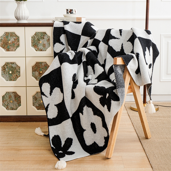 91家纺网 家纺一手货源 找家纺 苏艺针织盖毯 2024新款针织披肩沙发盖毯 针织-落花