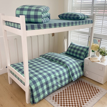 巧格家纺 2025新款A类全棉色织水洗棉宿舍三件套-床单款 绿中格