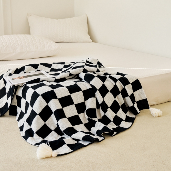 91家纺网 家纺一手货源 找家纺 苏艺针织盖毯 2024新款针织披肩沙发盖毯 针织-棋盘格