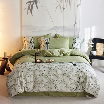 91家纺网 家纺一手货源 找家纺 2024新款全新工艺古风全棉天丝盘扣四件套 江南