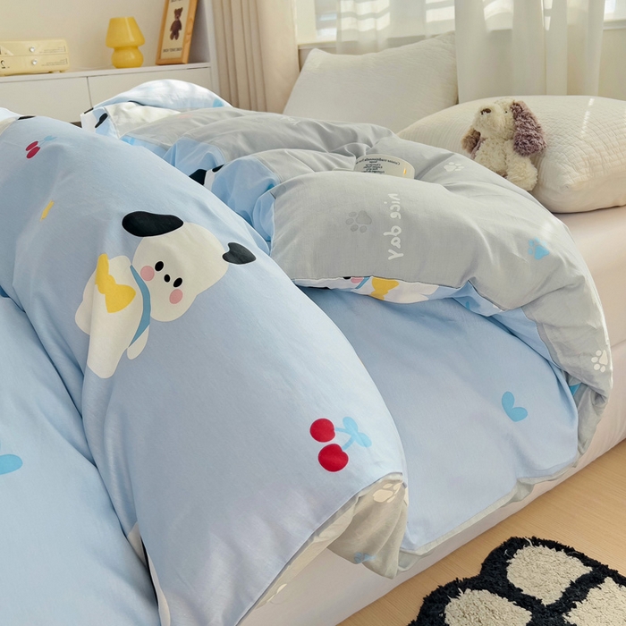 91家纺网 家纺一手货源 找家纺 2024新款ins风全棉印花单品被套 皮皮狗