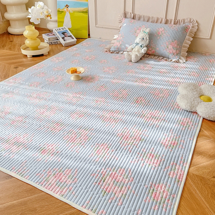 91家纺网 家纺一手货源 找家纺 美达家纺  2025新款全棉夹棉防滑可机洗床垫地垫软席 欧风花影