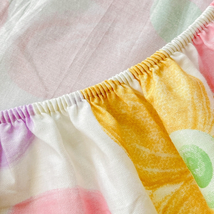 91家纺网 家纺一手货源 找家纺 恩泽 2024新款ins风全棉单品床笠 浅浅花漾粉