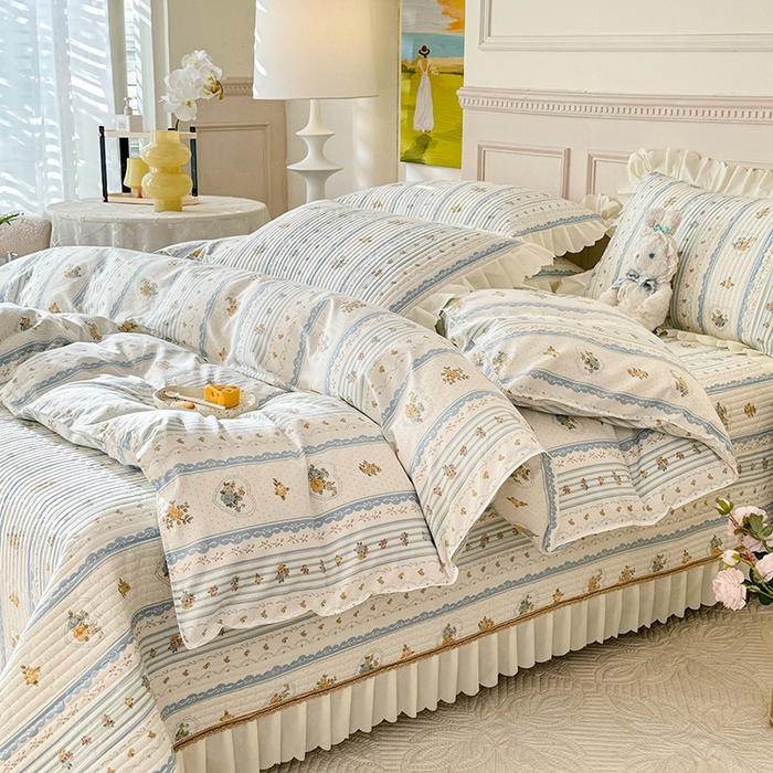 91家纺网 家纺一手货源 找家纺 美达家纺 2025新款全棉半夹棉花边床盖四件套 香榭丽舍