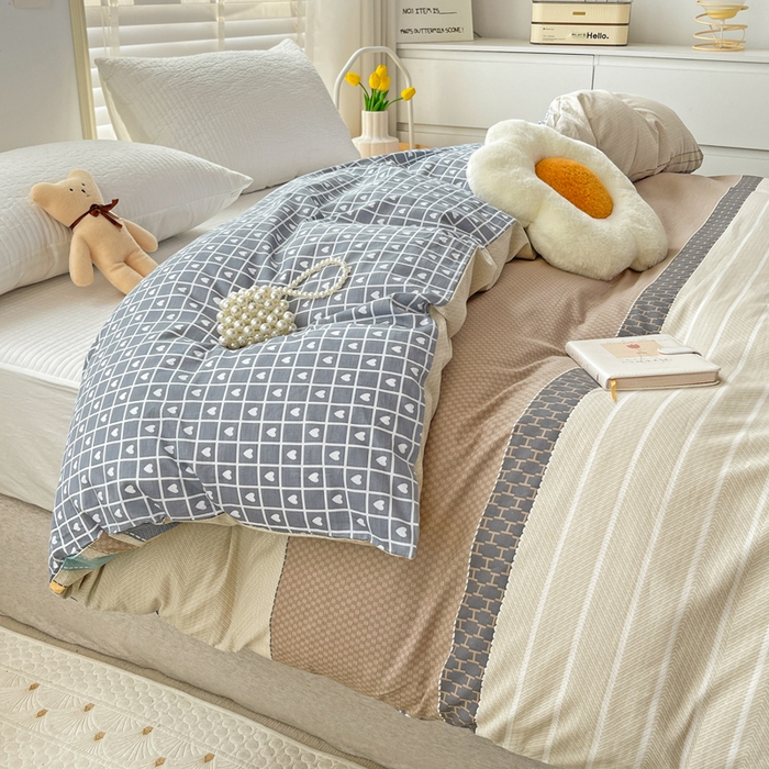 91家纺网 家纺一手货源 找家纺 2024新款ins风全棉印花单品被套 莫兰迪