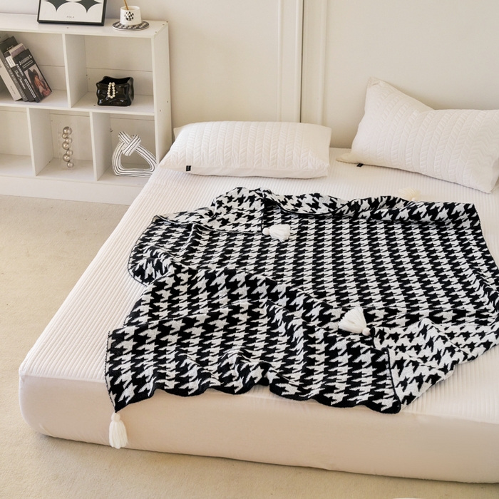 91家纺网 家纺一手货源 找家纺 苏艺针织盖毯 2024新款针织披肩沙发盖毯 针织-千鸟格