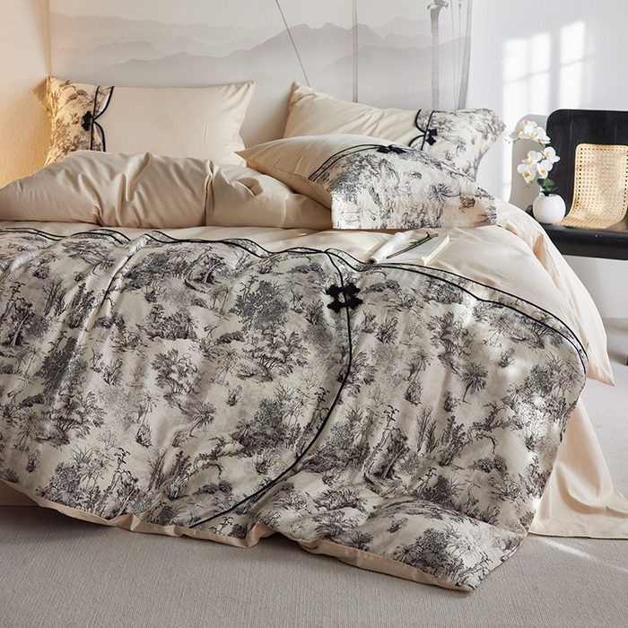 91家纺网 家纺一手货源 找家纺 （总）2024新款全新工艺古风全棉天丝盘扣四件套