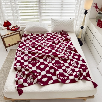 苏艺针织盖毯  2024新款中式风高端婚礼喜字毛毯 针织毯喜-love喜字盖毯