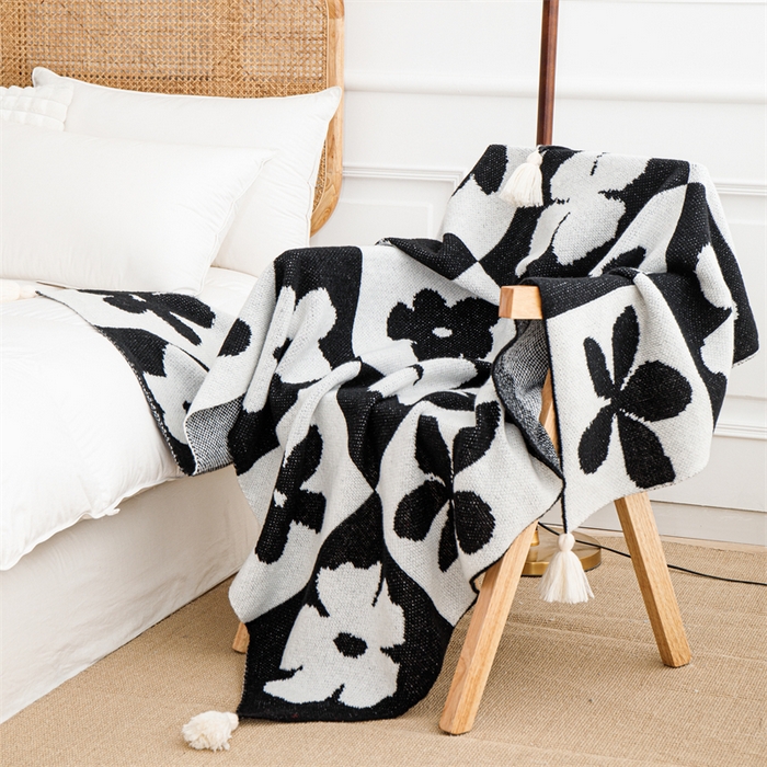 91家纺网 家纺一手货源 找家纺 苏艺针织盖毯 2024新款针织披肩沙发盖毯 针织-落花