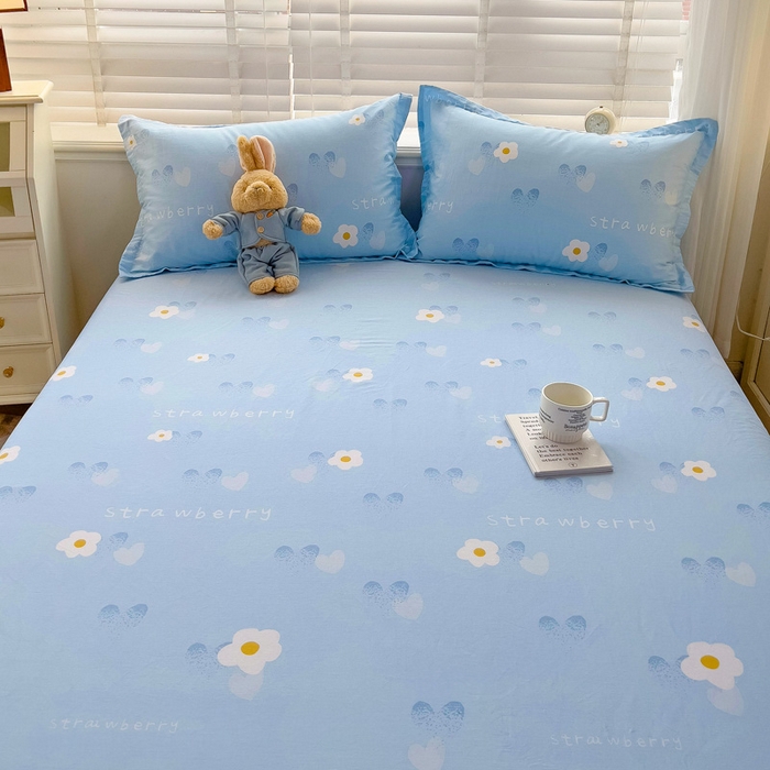 91家纺网 家纺一手货源 找家纺 恩泽 2024新款ins风全棉单品床笠 蓝色心情