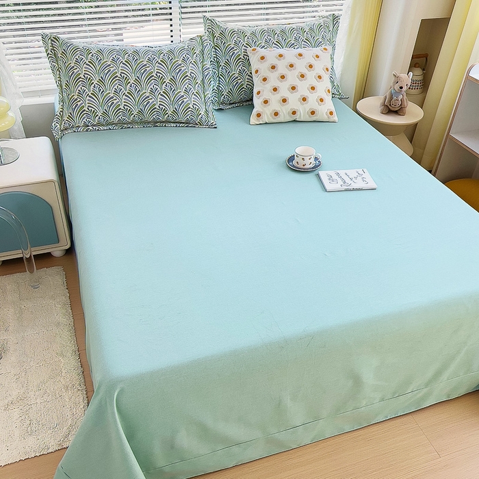 91家纺网 家纺一手货源 找家纺 优品阁 2024新款亲肤舒适全棉磨毛单床单 沐春-绿