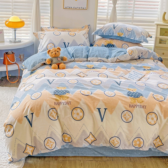 91家纺网 家纺一手货源 找家纺 恩泽 2024新款ins风全棉四件套 嗨皮熊