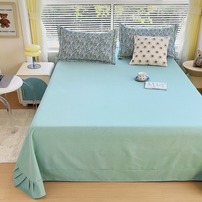 91家纺网 家纺一手货源 找家纺 优品阁 2024新款亲肤舒适全棉磨毛单床单 沐春-绿