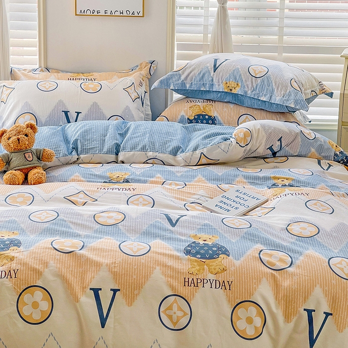 91家纺网 家纺一手货源 找家纺 恩泽 2024新款ins风全棉四件套 嗨皮熊