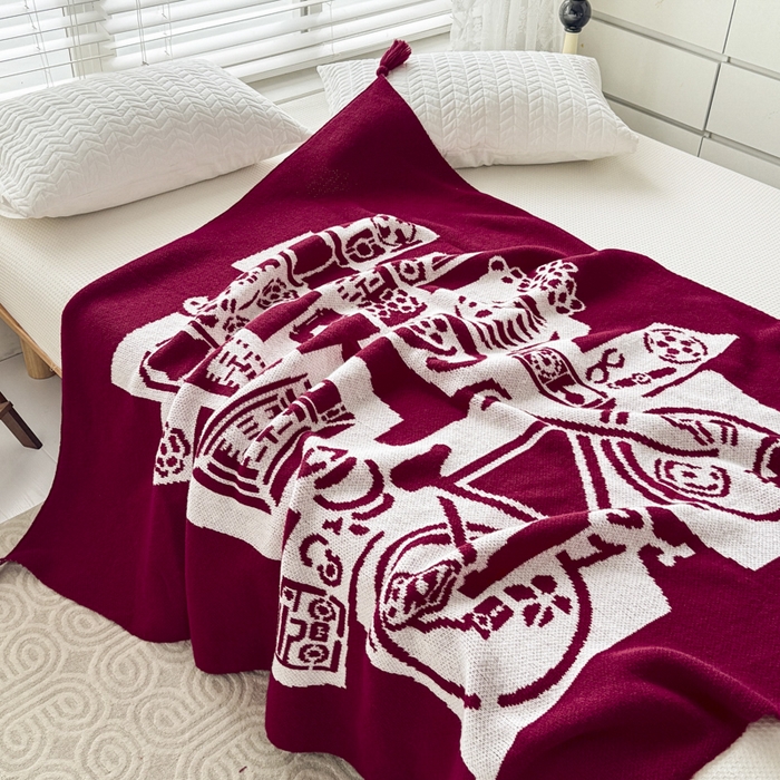 91家纺网 家纺一手货源 找家纺 苏艺针织盖毯 2024新款中式风高端婚礼喜字毛毯 针织喜-复古喜字盖毯