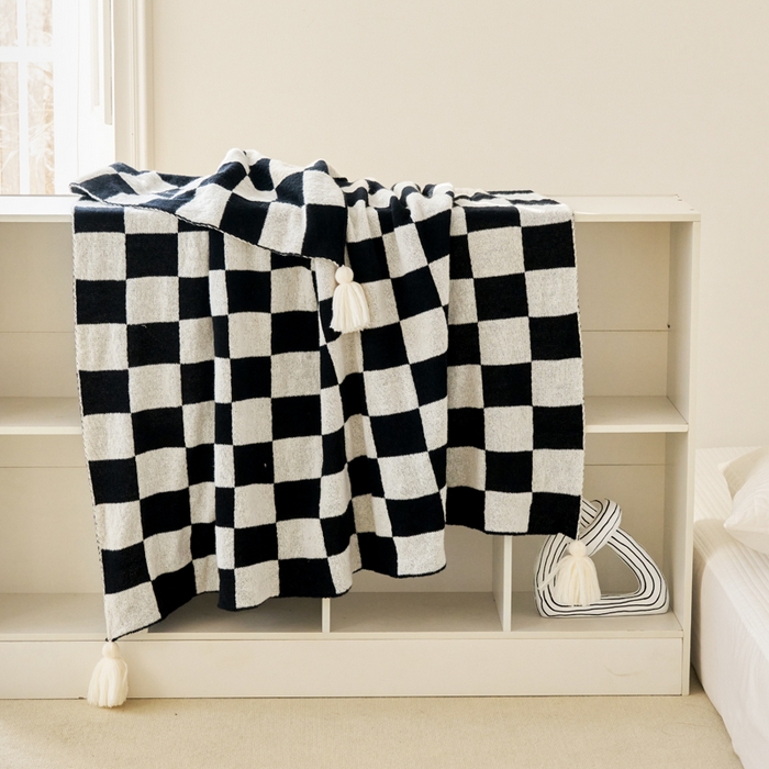 91家纺网 家纺一手货源 找家纺 苏艺针织盖毯 2024新款针织披肩沙发盖毯 针织-棋盘格