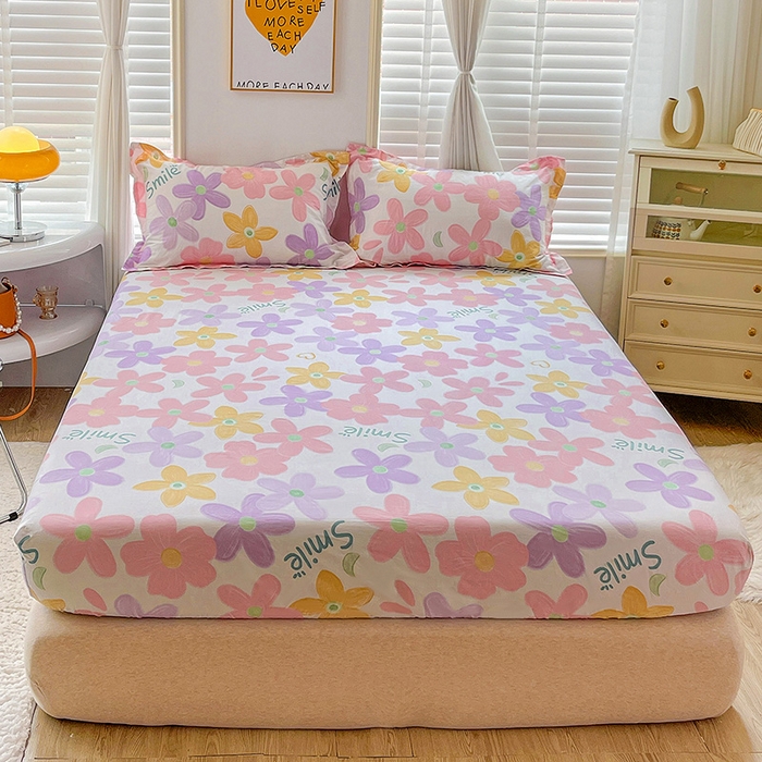 91家纺网 家纺一手货源 找家纺 恩泽 2024新款ins风全棉单品床笠 浅浅花漾粉