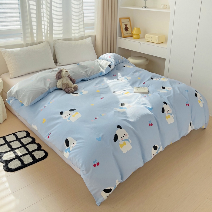 91家纺网 家纺一手货源 找家纺 2024新款ins风全棉印花单品被套 皮皮狗