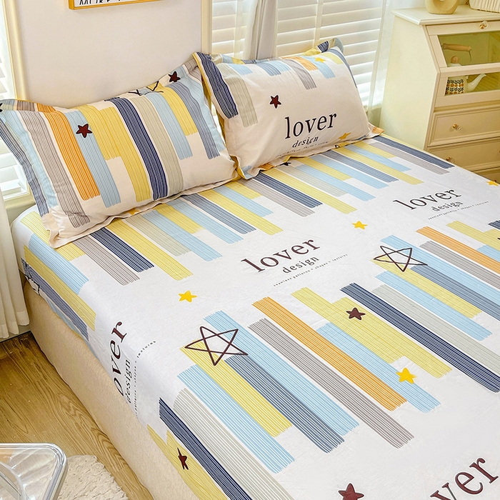 91家纺网 家纺一手货源 找家纺 恩泽 2024新款ins风全棉单品床笠 星光条纹