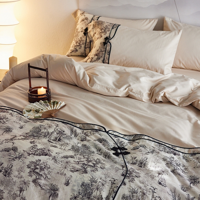 91家纺网 家纺一手货源 找家纺 （总）2024新款全新工艺古风全棉天丝盘扣四件套