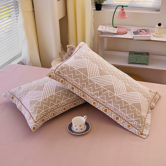 91家纺网 家纺一手货源 找家纺 优品阁 2024新款全棉磨毛四件套单品系列-单枕套 莫妮卡-咖