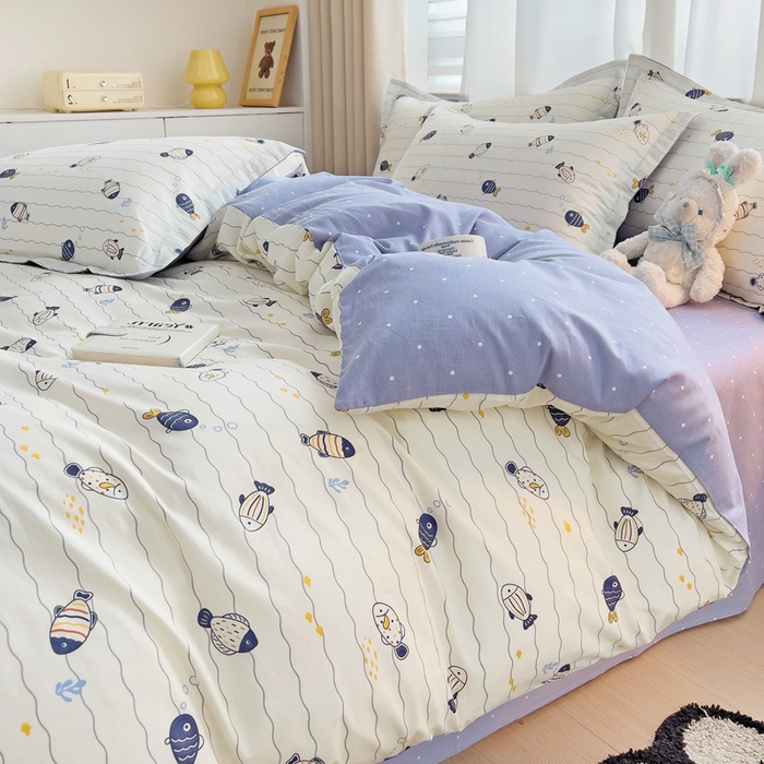 91家纺网 家纺一手货源 找家纺 恩泽 2024新款ins风全棉四件套 海底派对