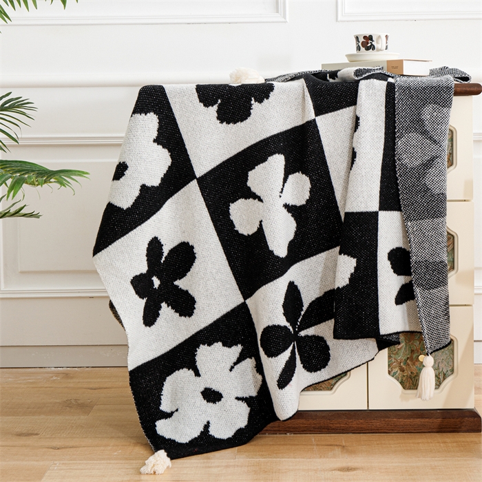 91家纺网 家纺一手货源 找家纺 苏艺针织盖毯 2024新款针织披肩沙发盖毯 针织-落花