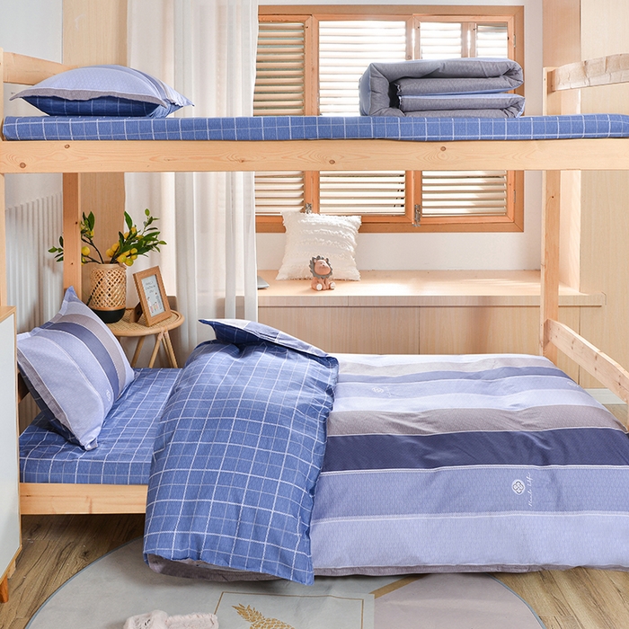 91家纺网 家纺一手货源 找家纺 2026新款宿舍上下铺12868纯棉三件套 锦里-灰