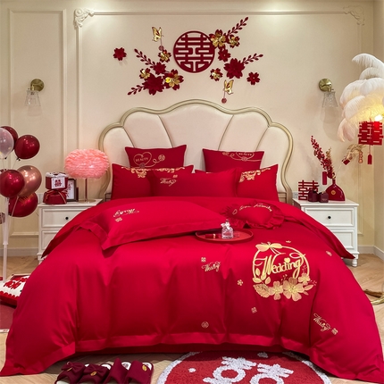 91家纺网 家纺一手货源 找家纺 （总）东方合美（原：皇家传奇） 2024新款轻奢精梳磨毛刺绣婚庆四件套直播系列